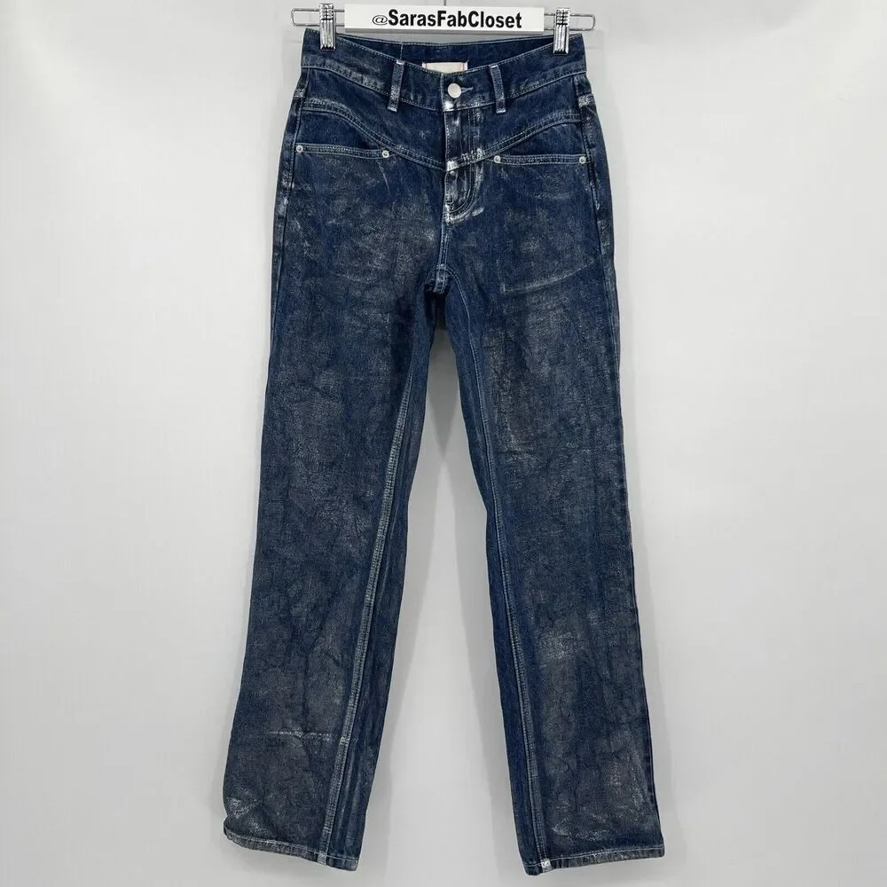 BDG Urban Outfitters Straight Leg‎ Cowboy Jean Metallic Mid Rise Women's Size 25